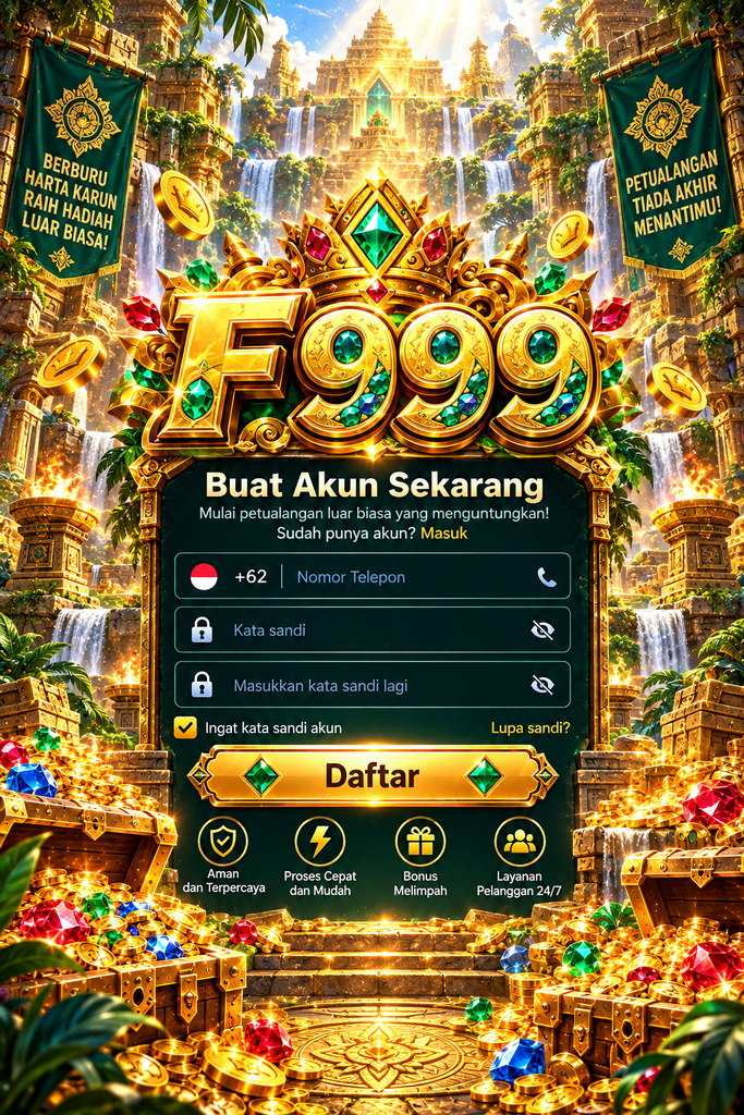 F999 daftar dengan tema permata, harta karun, dan kuil emas